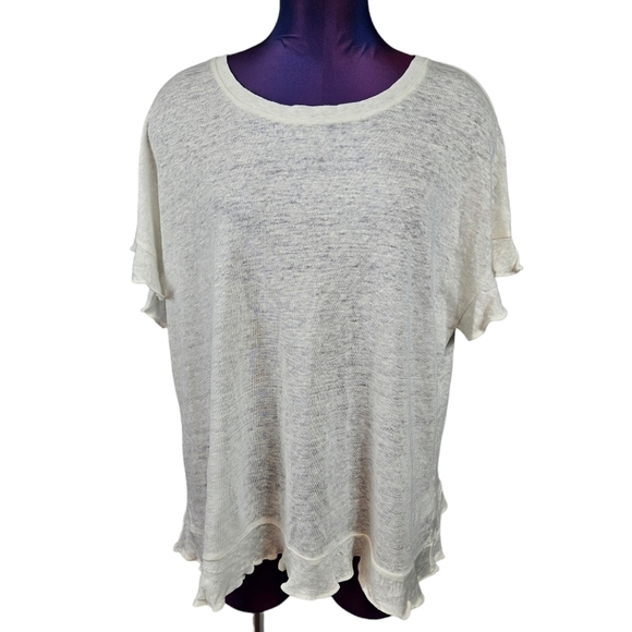 NWT Anthropologie Eri + Ali Cream Linen Split Back Ruffle Top Size Large - Picture 9 of 10